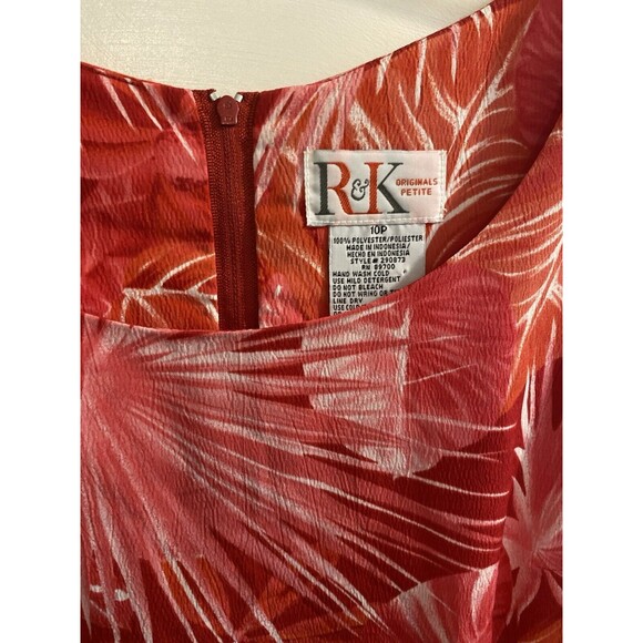 R K Originals Dress 10P Petites Red Pink Faux Wrap Tropical Floral Sleeveless - Picture 15 of 16
